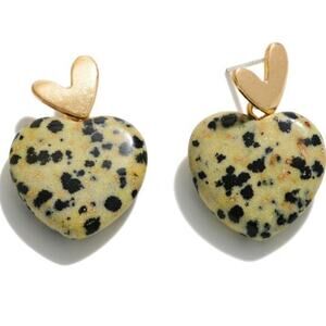 Natural Stone Heart Drop Earrings Dalmatian Jasper